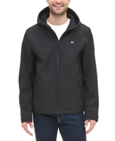 Tommy Hilfiger Men's Logo Graphic Hooded Soft-shell Jacket, Created For Macy's In Black