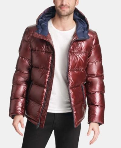Tommy Hilfiger Men's Pearlized Performance Hooded Puffer Coat In Red