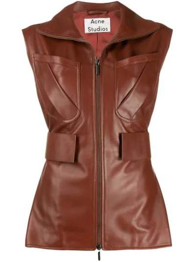 Acne Studios Zip-up Leather Waistcoat In Brown