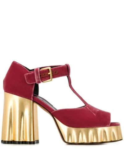 Marni Gold Platform Sandals In Red