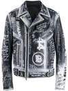 Balmain Graffiti Print Leather Jacket In Black