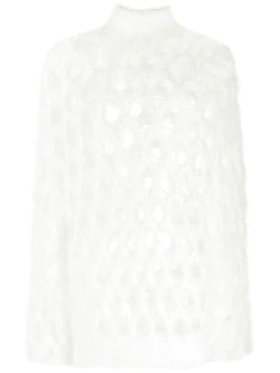 Balmain Mohair Open Knit Jumper In White