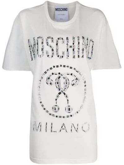 Moschino Crystal Embellished Logo T-shirt In White