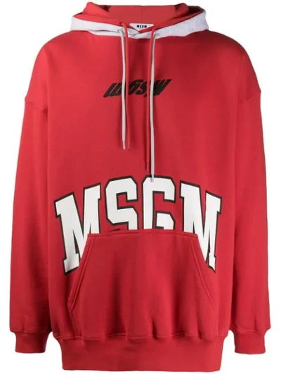 Msgm 2 Logo Front Print Hoodie In Red