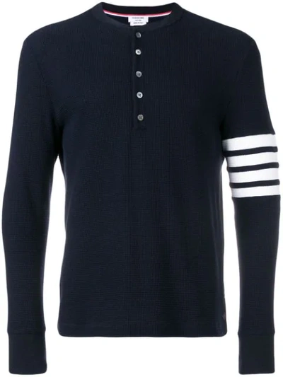 Thom Browne 4-bar Compact Waffle Henley In Blue