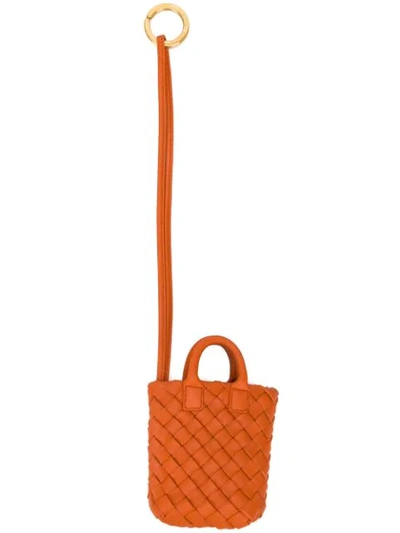 Bottega Veneta Woven Mini Bag Keyring In Orange