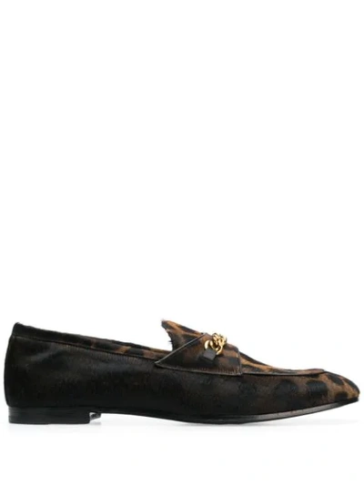Tom Ford Leopard Print Chain Loafers In Black
