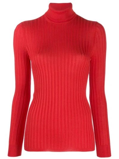 Gucci Fine Silk Turtleneck Knitted Top In Red
