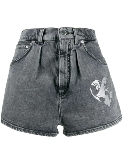 Alberta Ferretti Heart Print Denim Shorts In Grey