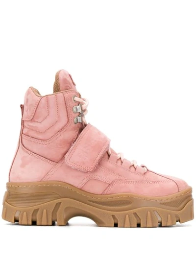 Msgm Chunky Strap Trainer Boots In Pink