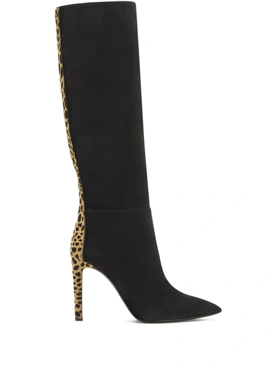 Giuseppe Zanotti Kanda Suede And Leopard-print Calf Hair Knee Boots In Black
