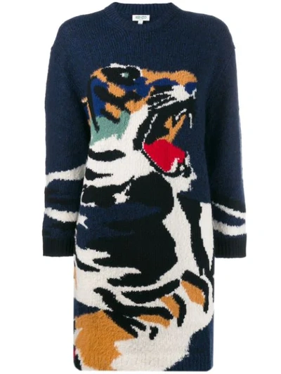 Kenzo Tiger Intarsia Jumper Dress In Dark Blue