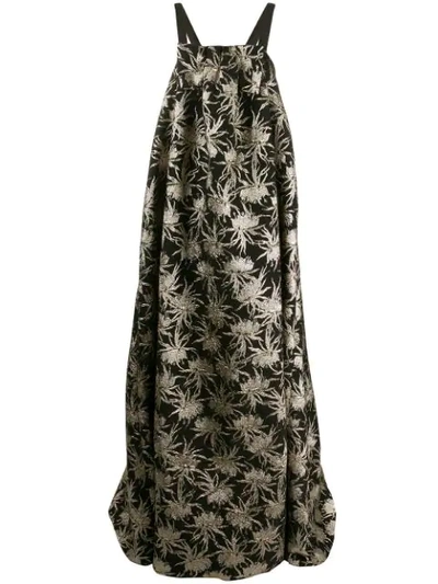 Rochas Floral Embroidered Evening Gown In 001 Black