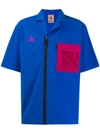 Nike Acg Nrg Camp-collar Mesh-trimmed Printed Shell Shirt In Game Royal/ Sport Fuchsia
