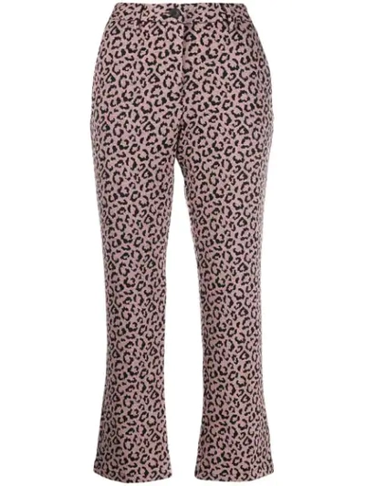 White Sand Cropped Leopard Print Trousers In Pink