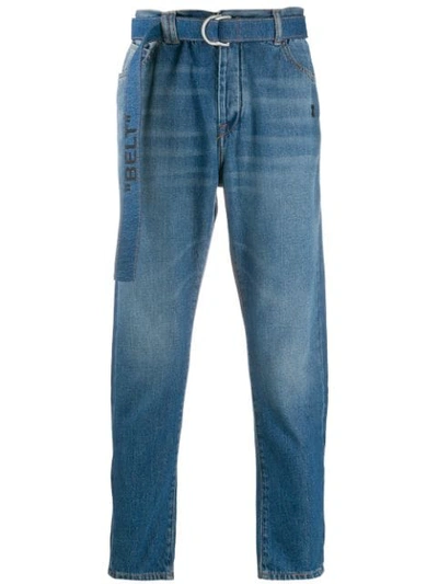 Off-white Industrial Belt Slim Fit Tapered Jeans In Blue