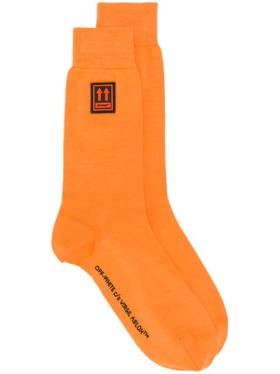 Off-white Arrows Logo Patch Socks In Orange