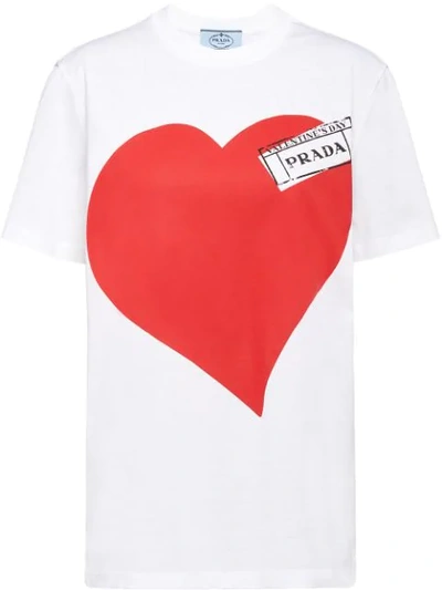 Prada Heart Print T-shirt In White