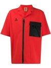 Nike Acg Short Sleeve Zip-up Stretch Nylon Shirt In Habanero Red/ Black