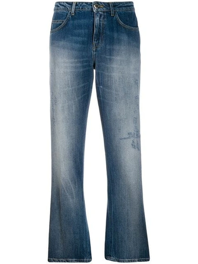 Pinko Sequin Logo Cropped Jeans In Blue