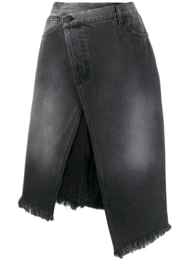 Pinko Asymmetric Denim Skirt In Black