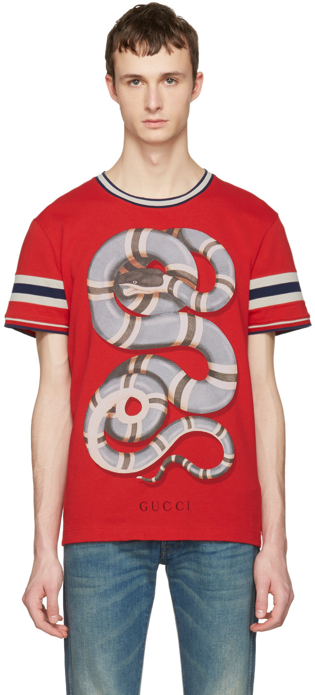 Gucci Red Snake Print T-shirt | ModeSens