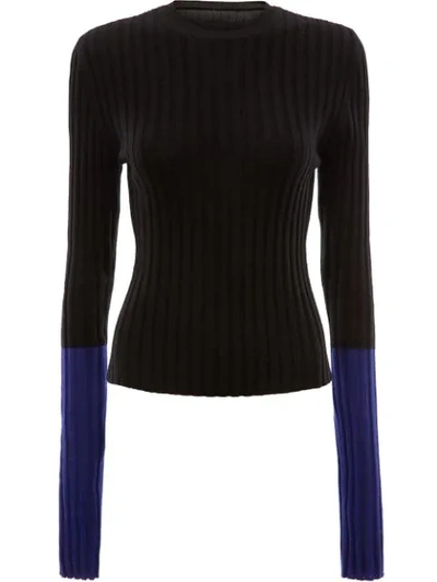 Jw Anderson Ribbed Contrast Sleeve Sweater In Black
