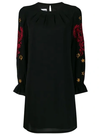 Moschino Mythological Embroidered Shift Dress In Black