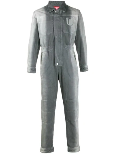 Diesel Red Tag Two-tone Faded Denim Jumpsuit In Grey