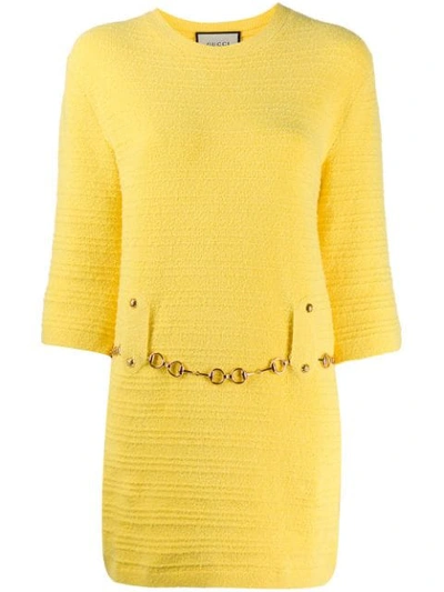 Gucci Tweed Belted Dress In Yellow