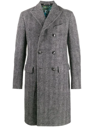 Etro Cappotto Chevron Tweed Coat In Grey