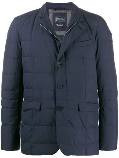 Herno Buttoned Up Padded Jacket In Blue