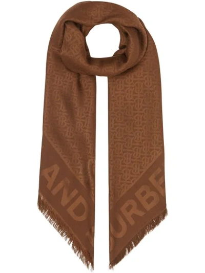 Burberry Monogram Silk Wool Jacquard Large Square Scarf In Brown