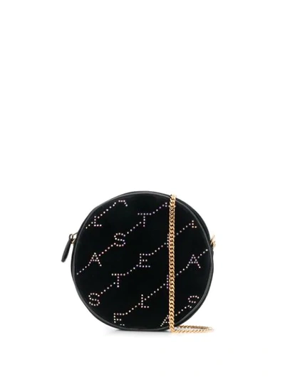 Stella Mccartney Crystal Monogram Velvet Circle Crossbody Bag In Black