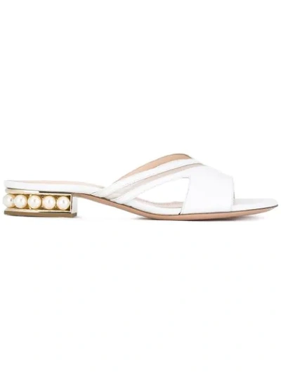 Nicholas Kirkwood Casati Pearl-embellished Leather Slip-on Sandals In White