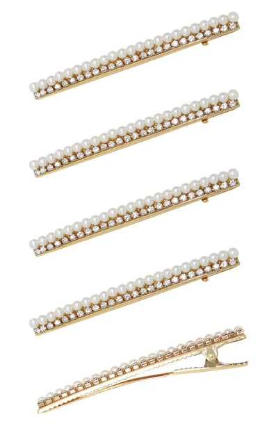 Ettika 5-pack Imitation Pearl & Crystal Hair Clips In Gold