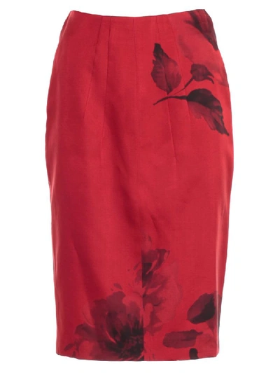 N°21 Skirt Pencil Roses Printing In St. Fondo Rosso