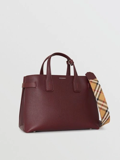 Burberry The Medium Banner In Leather And Vintage Check In Mahogany Red