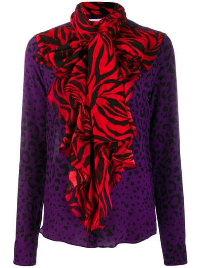 Faith Connexion Contrast Animal Print Blouse In Purple