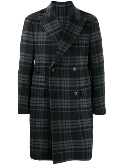 Z Zegna Plaid Double-breasted Coat In Grey