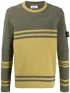 Stone Island Crew Neck Colour Block Jumper In Green