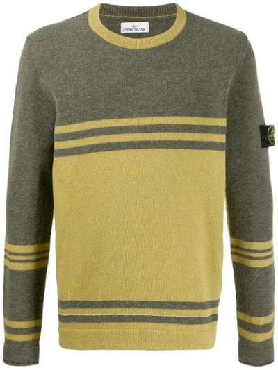 Stone Island Crew Neck Colour Block Jumper In Green