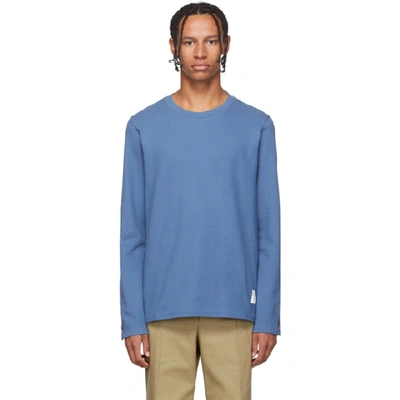 Thom Browne Blue Rwb Stripe Relaxed Fit Long Sleeve T-shirt In 420 Dkblu