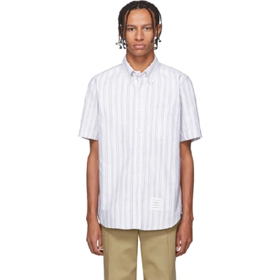 Thom Browne Grey Striped Short Sleeve Shirt In 035 Med Gry