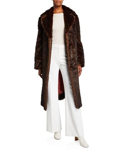 Gucci Reversible Faux-fur & Floral Silk Jacquard Coat In Red/brown