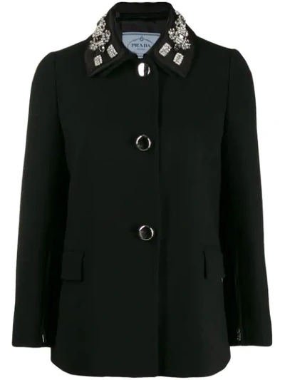 Prada Embellished-collar Double Satin Jacket In Black