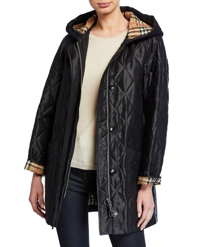 Burberry Lightweight Diamond-quilted Parka In Black