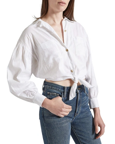 Current Elliott The Oakenfold Cropped Button-down Blouse In Star White