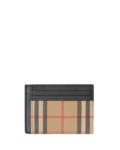 Burberry Men's Chase Vintage Check Card Case With Money Clip In Beige