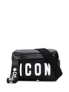 Dsquared2 Leather And Icon Print Canvas Belt Bag In Black